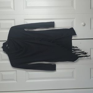Kivenst Black Fringed Button Wrap Top Shirt Minimalist Coastal